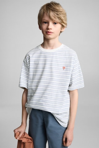 T-shirt rayures détail brodé - Bleu