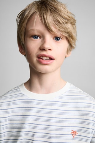 T-shirt rayures détail brodé - Bleu