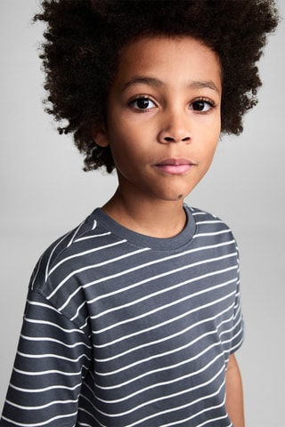 T-shirt coton à rayures - Gris foncé