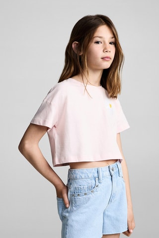 T-shirt brodé fleur - Rose clair