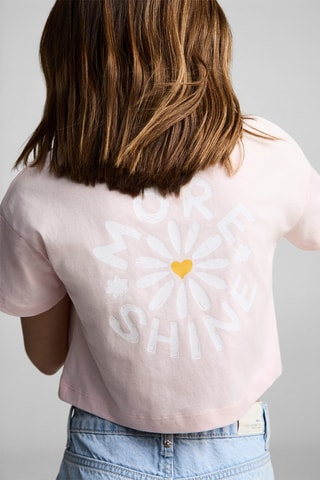 T-shirt brodé fleur - Rose clair