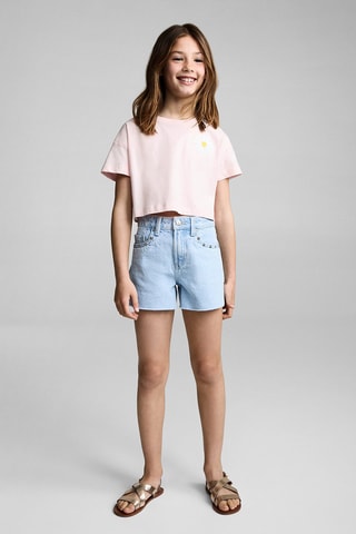 T-shirt brodé fleur - Rose clair