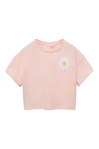T-shirt brodé fleur - Rose clair
