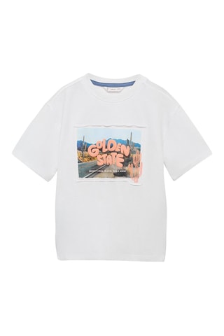 T-shirt coton imprimé - Blanc cassé