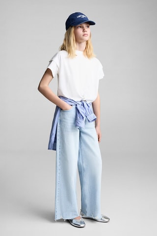 T-shirt coton détail noeud - Blanc cassé