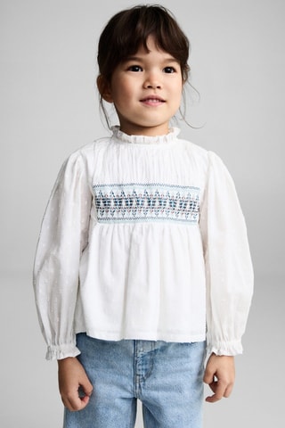 Blouse coton broderies - Blanc