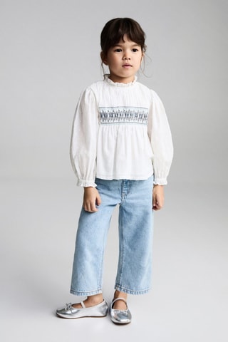 Blouse coton broderies - Blanc