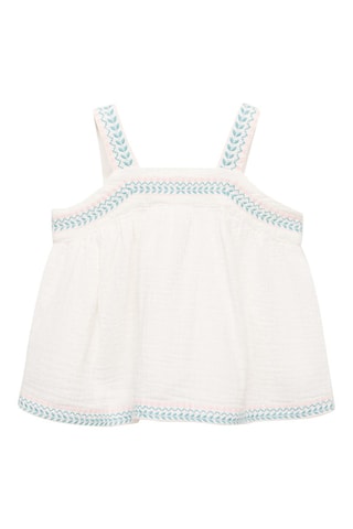 Blouse plissée à broderie - Blanc