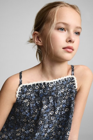 Blouse brodée fleurs - Bleu