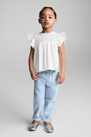 Blouse texturée volants - Blanc