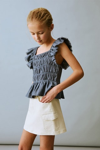 Blouse froncée volants - Bleu