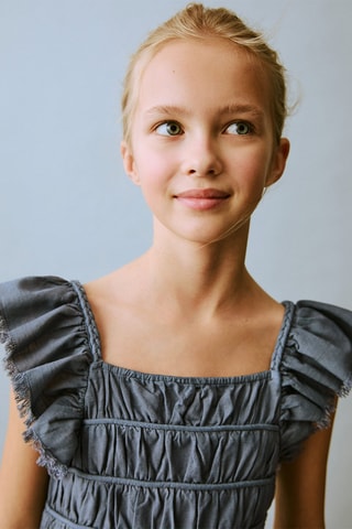 Blouse froncée volants - Bleu