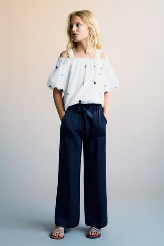 Blouse coton détails brodés - Blanc