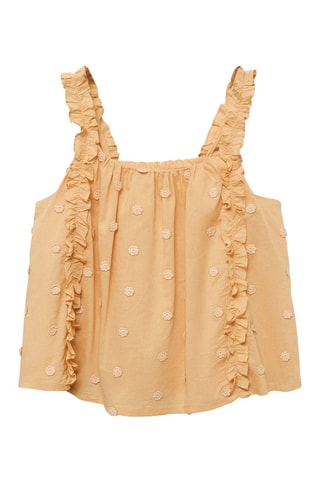 Blouse brodée froncée - Moutarde