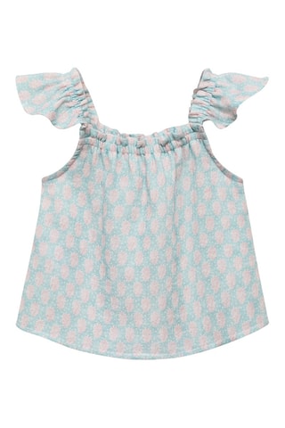 Blouse imprimée à volants - Vert d'eau