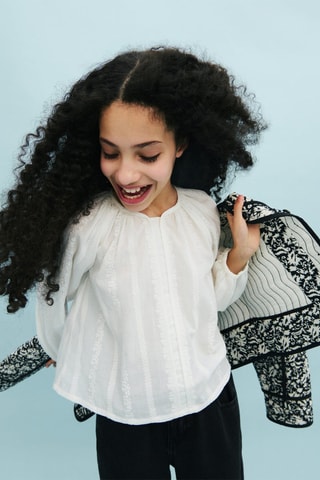 Blouse coton détails brodés - Blanc