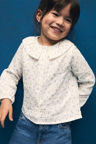 Blouse coton à fleurs - Blanc