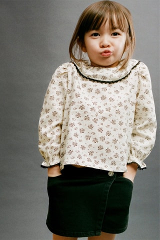 Blouse à fleurs coton - Ecru