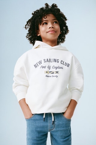 Sweat-shirt capuche message - Blanc cassé