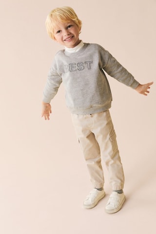 Sweat-shirt message brodé - Gris chiné