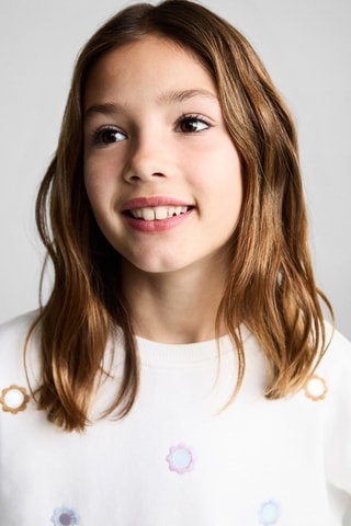 Sweat ornements fleurs - Blanc cassé