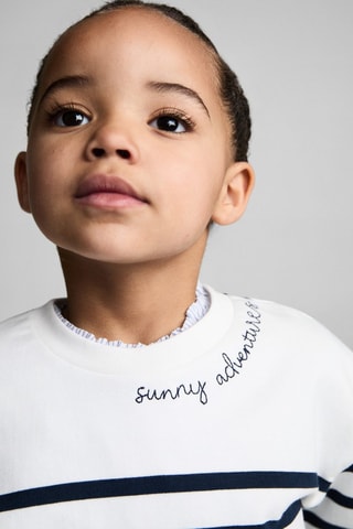 Sweat-shirt à rayures et message - Bleu marine