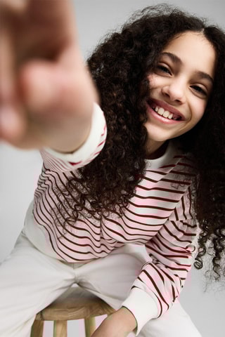 Sweat-shirt coton rayures - Rouge