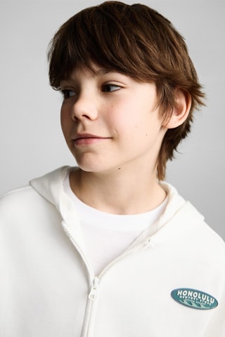 Sweat-shirt zippé à capuche - Blanc cassé