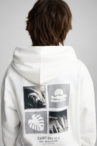 Sweat-shirt coton message imprimé - Blanc cassé