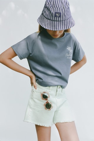 Short en jean revers effilochés - Vert d'eau