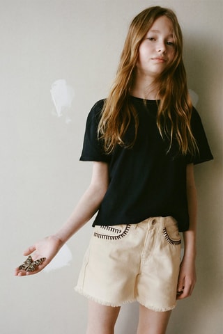 Shorts détail brodé - Beige