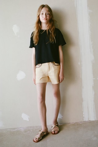 Shorts détail brodé - Beige