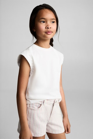 Short en jean rayures - Beige