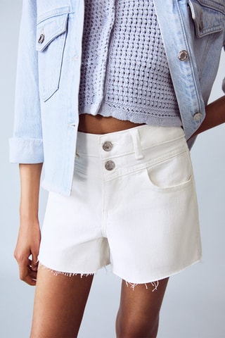 Short en jean revers effilochés - Blanc