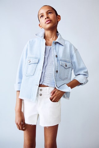 Short en jean revers effilochés - Blanc