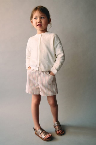 Short en jean à rayures - Beige