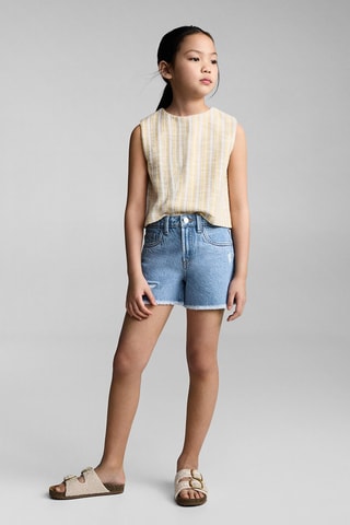 Short en jean revers effilochés - Bleu clair