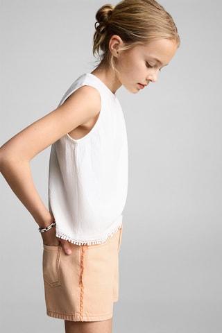 Short en jean avec détail sur le côté - Orange pastel