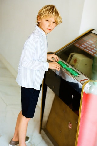 Bermuda chino lin - Bleu marine