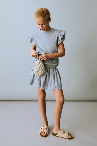 Jupe à volants broderie suisse - Bleu clair