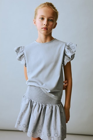 Jupe à volants broderie suisse - Bleu clair