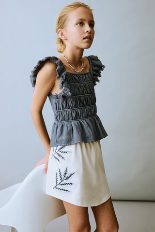 Jupe-culotte détail brodé - Blanc cassé