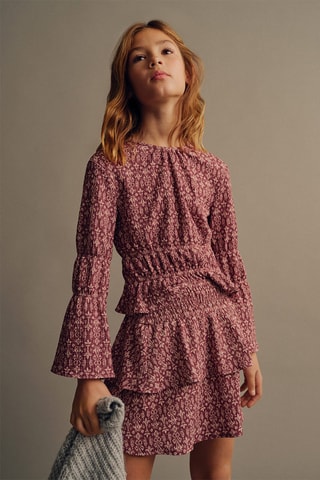 Jupe imprimée volants - Bordeaux