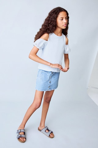 Jupe denim boutons - Bleu