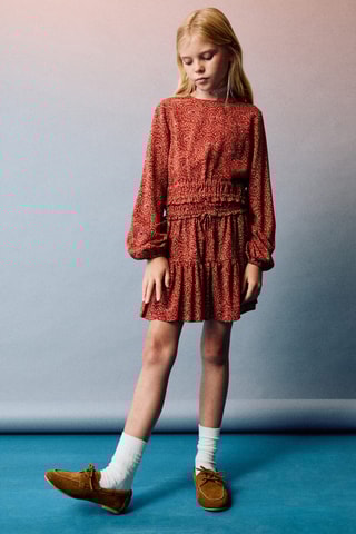 Blouse imprimée manches bouffantes - Orange