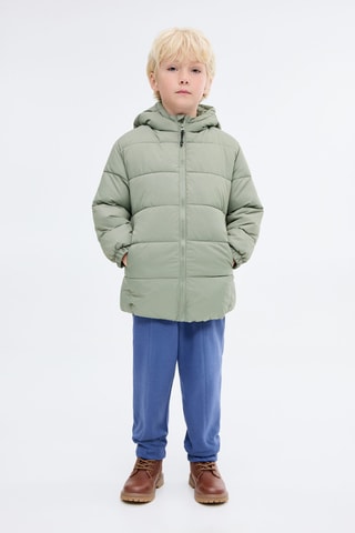 Anorak long matelassé capuche - Vert clair