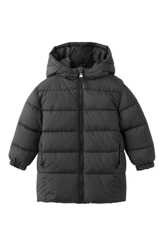 Anorak long matelassé capuche - Noir