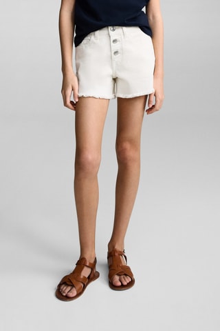 Short en jean revers effilochés - Blanc