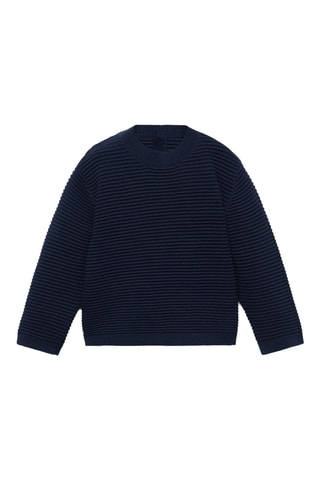 Pull en maille coton à relief - Bleu marine