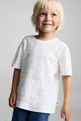 T-shirt coton rayures relief - Blanc